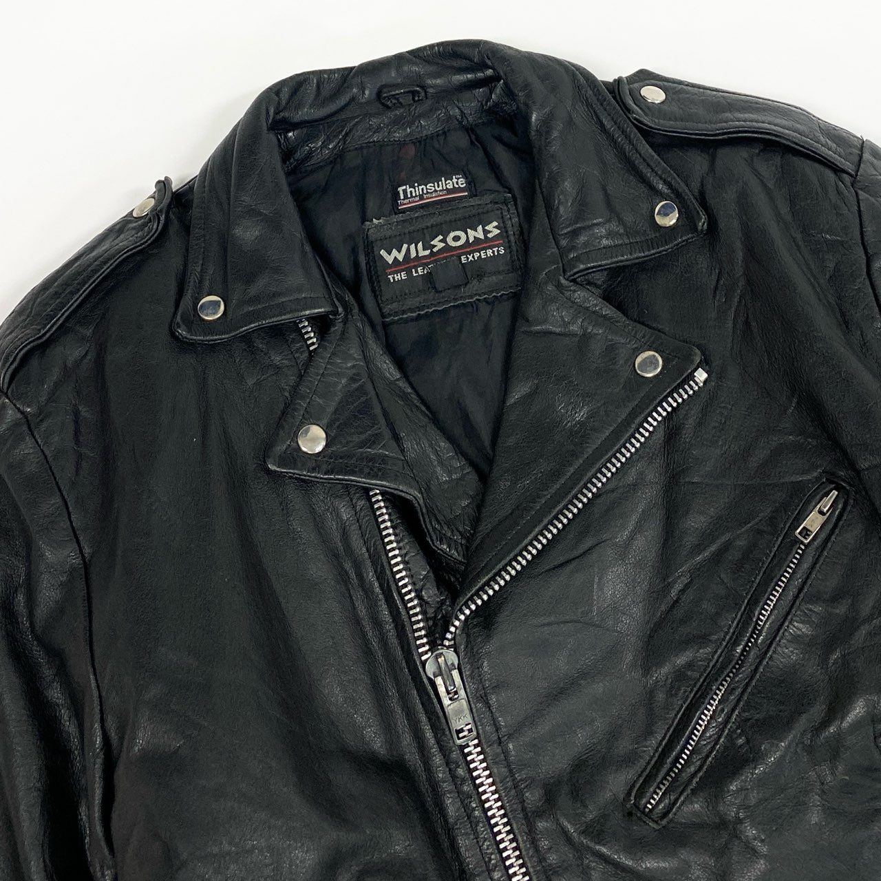 6L17 WILSONS LEATHER ウィルソンズレザー ダウブルライダースジャケット レザージャケット Lサイズ ブラック レザー メンズo07t