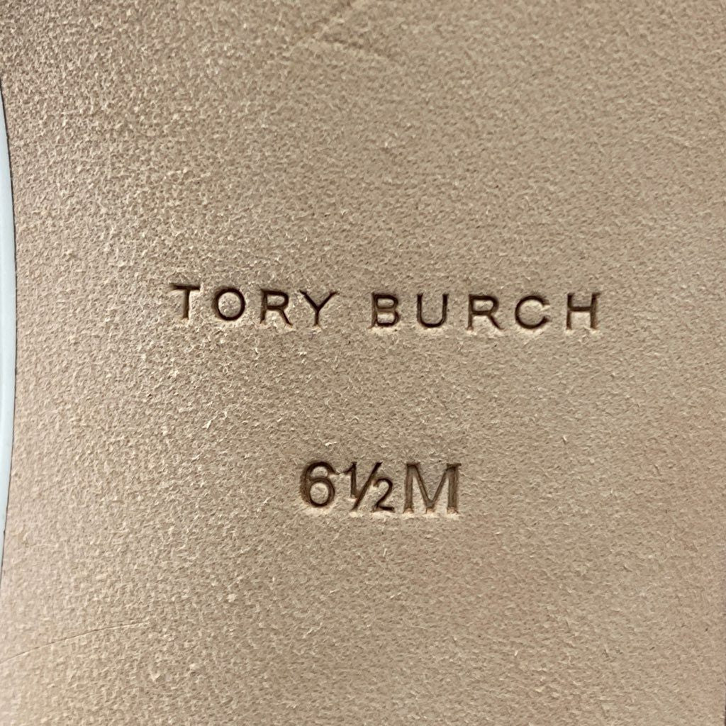 3e16 TORY BURCH トリーバーチ ストラップ ミュール パンプス 6 1/2M ホワイト エナメル ロゴ金具 レディース 靴