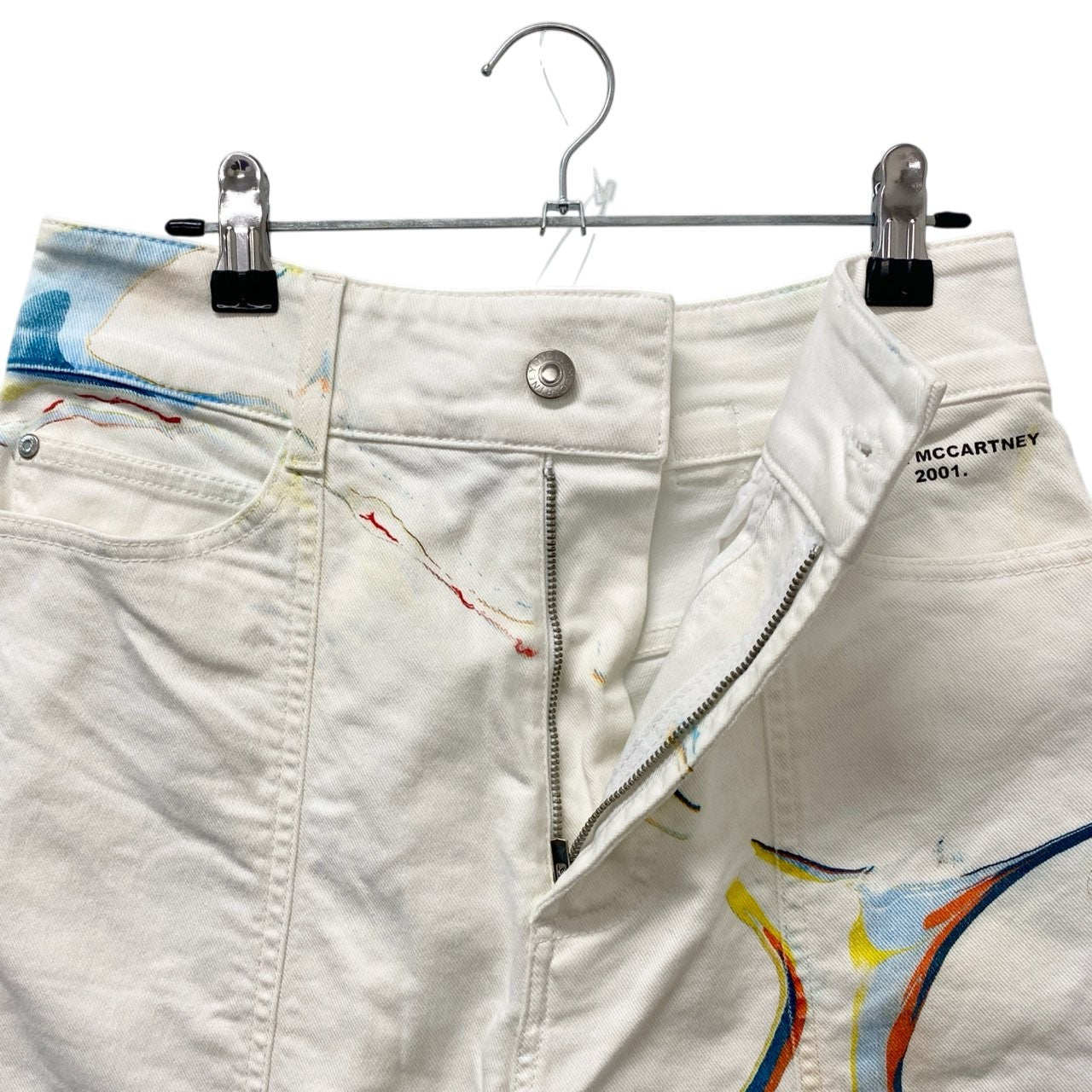 87c6 STELLA McCARTENEY ステラマッカートニー マーブルペイント ワイド テーパード デニムパンツ ハイウエスト 26 ホワイト レディースk02i