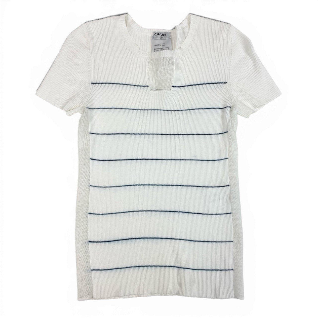 Cb19-2 CHANEL シャネル 2004年 P23260 ココマークデザイン サイドメッシュ 半袖ニット カットソー サイズ38 ホワイト レディース トップス 2ta1