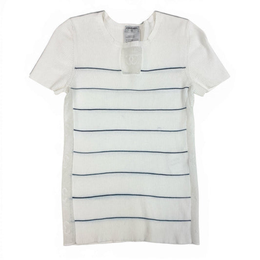 Cb19-2 CHANEL シャネル 2004年 P23260 ココマークデザイン サイドメッシュ 半袖ニット カットソー サイズ38 ホワイト レディース トップス 2ta1