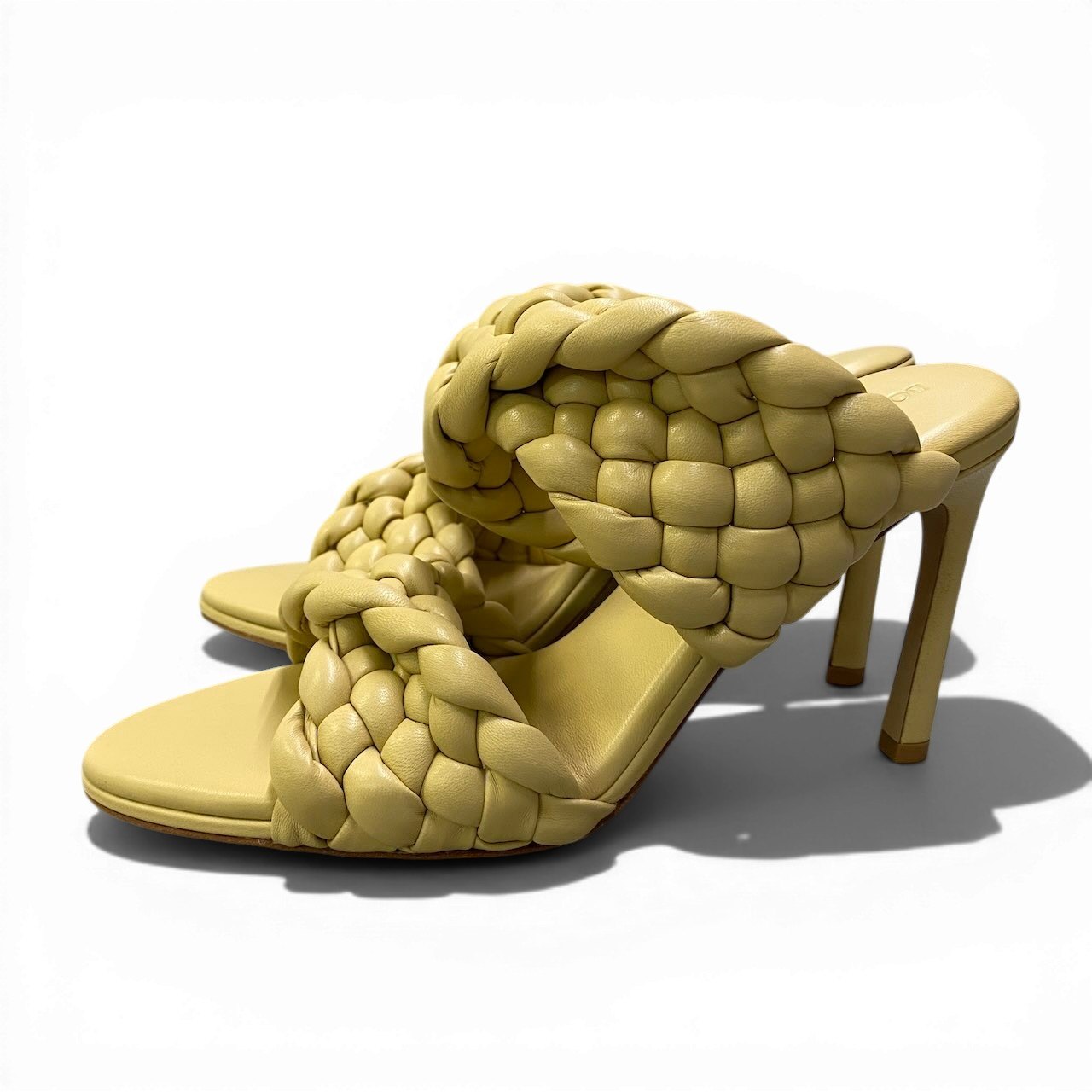 Ad2 BOTTEGA VENETA ボッテガヴェネタ イントレチャート カーブサンダル サイズ36 1/2 イエロー系 レザー レディースta1