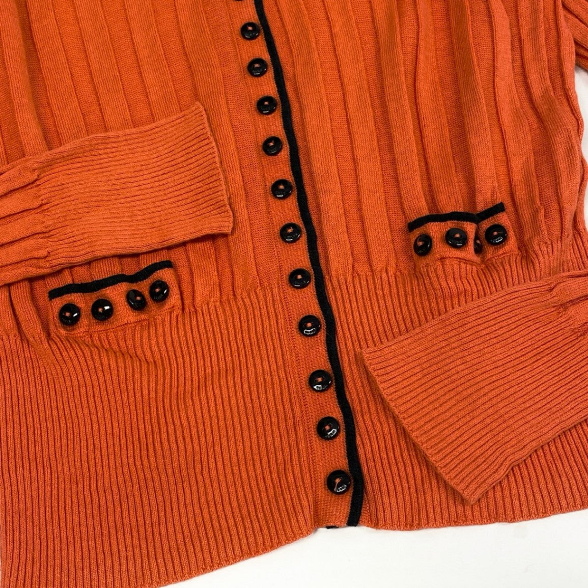 Ic18 GUCCI グッチ トムフォード期 リブニット ロングスリーブカーディガン インターロッキングG ワンポイント刺繡 レディース 女性服 S オレンジ リネン シルクta1