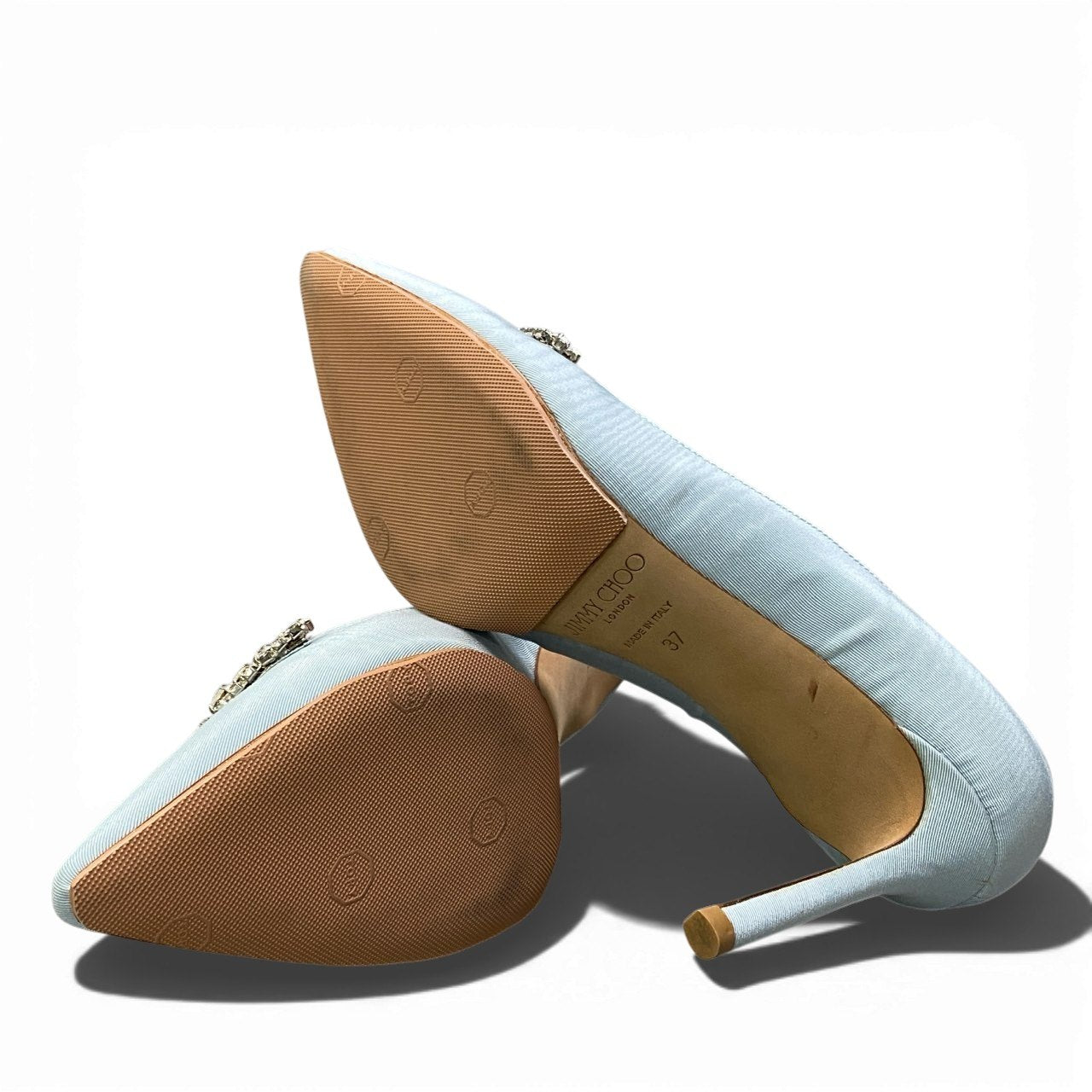 a23 《極美品》 JIMMY CHOO ジミーチュウ ROMY85 クリスタルティアラ パンプス サイズ37 ブルー Crystal Tiara シューズt18r