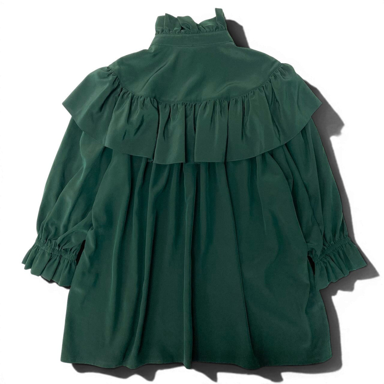 48ⅾ15 YVES SAINT LAURENT イヴサンローラン フリルブラウス 7分袖 トップス 7 グリーン ポリエステル レディースu02t