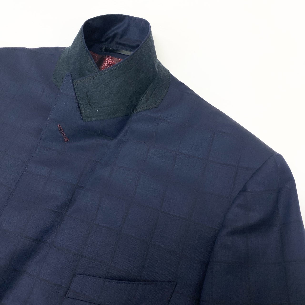 19k27 GINZA Global Style 銀座グローバルスタイル SCABAL スキャバル生地使用○ セットアップスーツ シングル 2B チェック柄 裏地ペイズリー柄  ネイビー ウール100％u02t