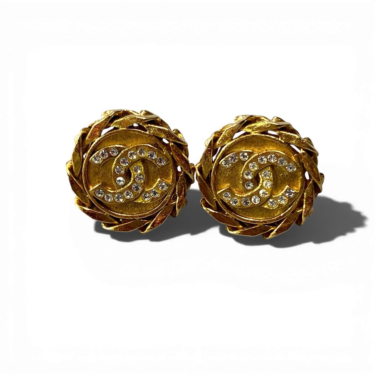 b2 Vintage CHANEL Coco Mark ココマーク Rhinestone Gold Color Earring イヤリング レディース 女性用ta1