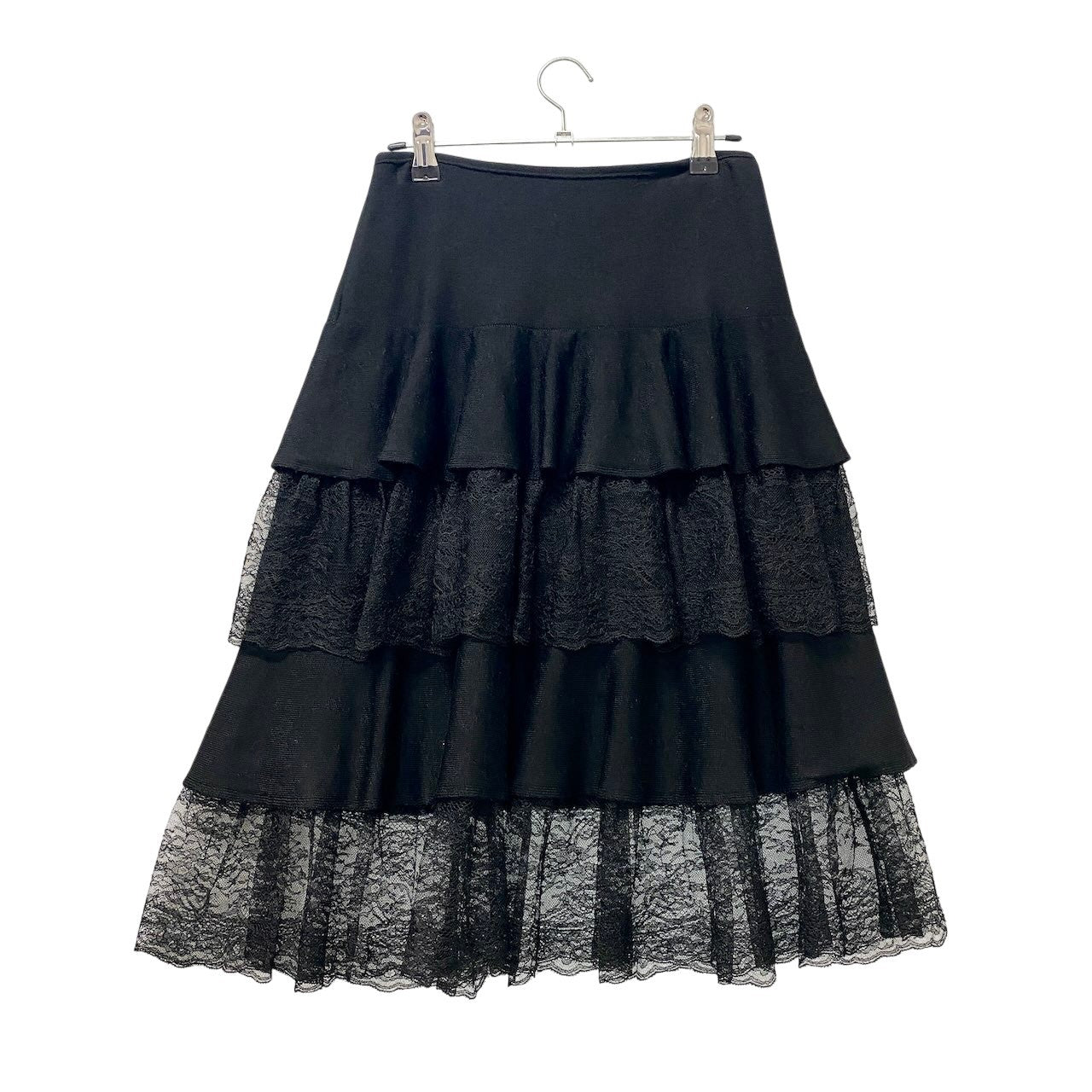 4f18 VALENTINO ヴァレンティノ ニットフリルスカート レースデザイン イタリア製 40/4サイズ ブラック ウール100％ レディース 女性用u02t
