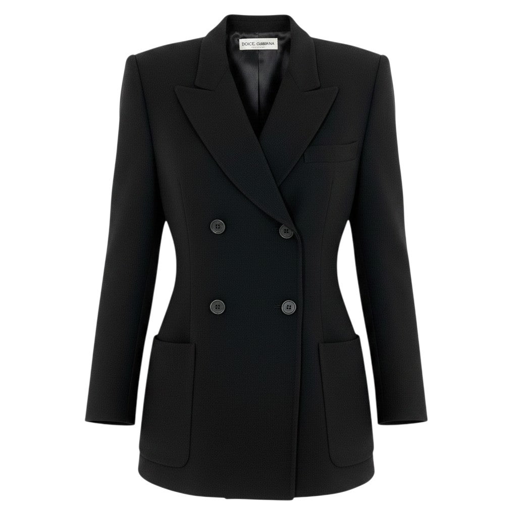 Eh6 DOLCE＆GABBANA ドルチェアンドガッバーナ テーラードジャケット ピークドラペル ダブルブレスト イタリア製 ロングジャケット 40 ブラック レディース 女性用o07t