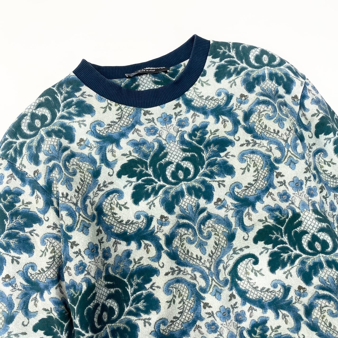 84c19 DOLCE&GABBANA ドルチェアンドガッバーナ ドルガバ D&G 長袖スウェット クルーネック 花柄 メンズ 男性用 44 ネイビー コットン100％u02t
