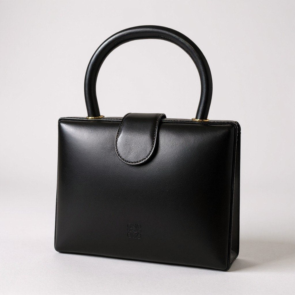 AL10 【美品】LOEWE ロエベ vintage ヴィンテージ ハンドバッグ アナグラムロゴ ブラック レザー handbag vintage レディース 鞄k02i