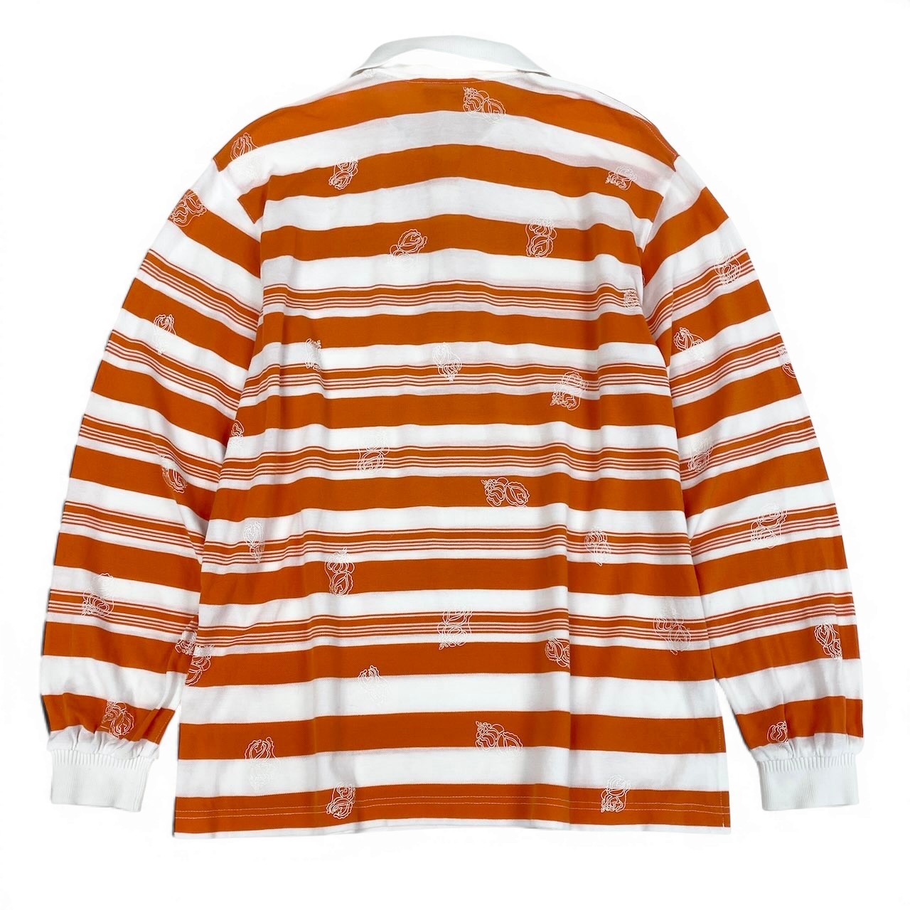 Eg6 Christian Dior SPORTS クリスチャンディオール ロングスリーブ ポロシャツ ボーダー柄 総柄 サイズL オレンジ ホワイト コットン100％ レディース 女性用o07t