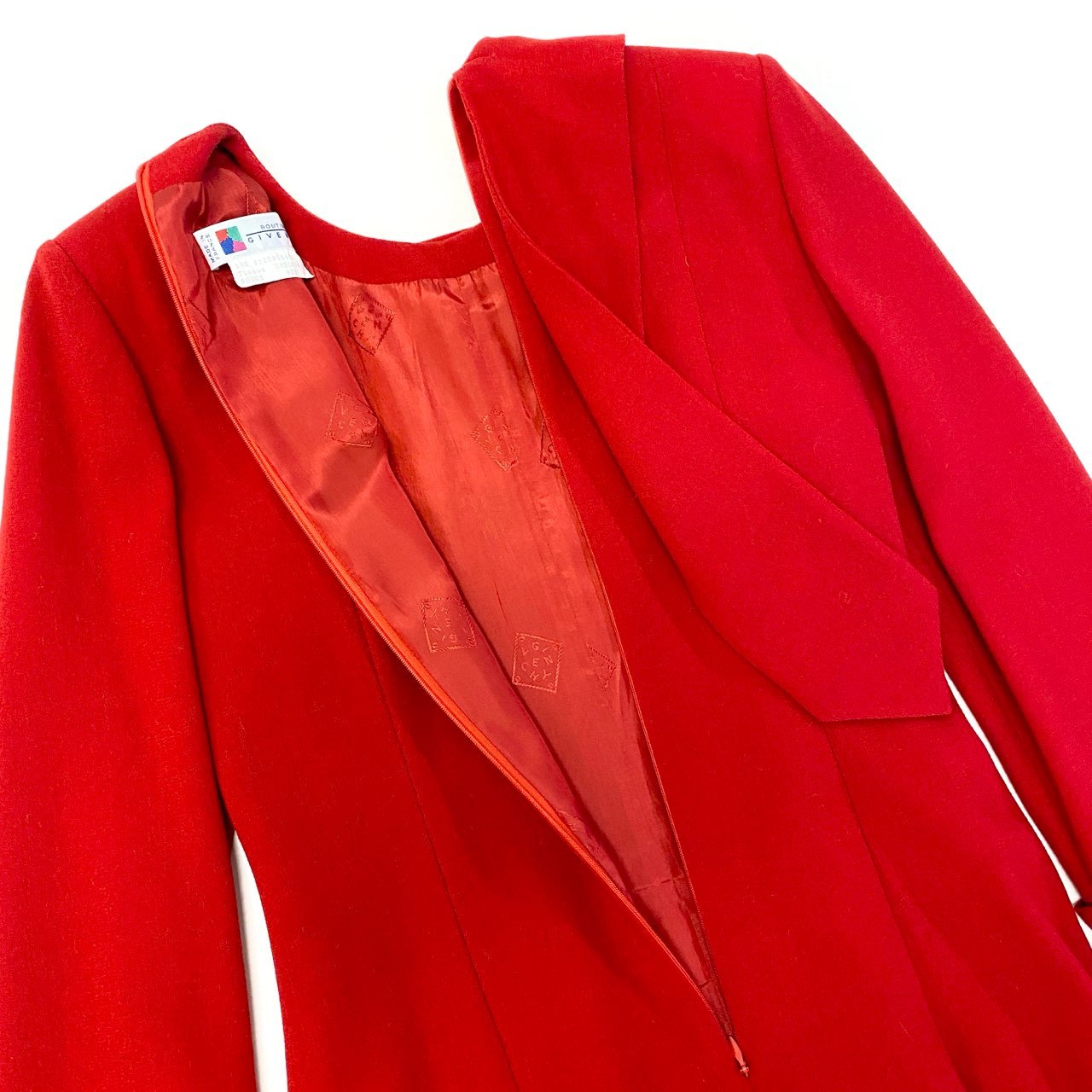 15a16 GIVENCHY BOUTIQUE ジバンシィ 長袖ワンピース ボウタイワンピース フランス製 レディース 女性用 サイズ36 レッド ウール100％u02t