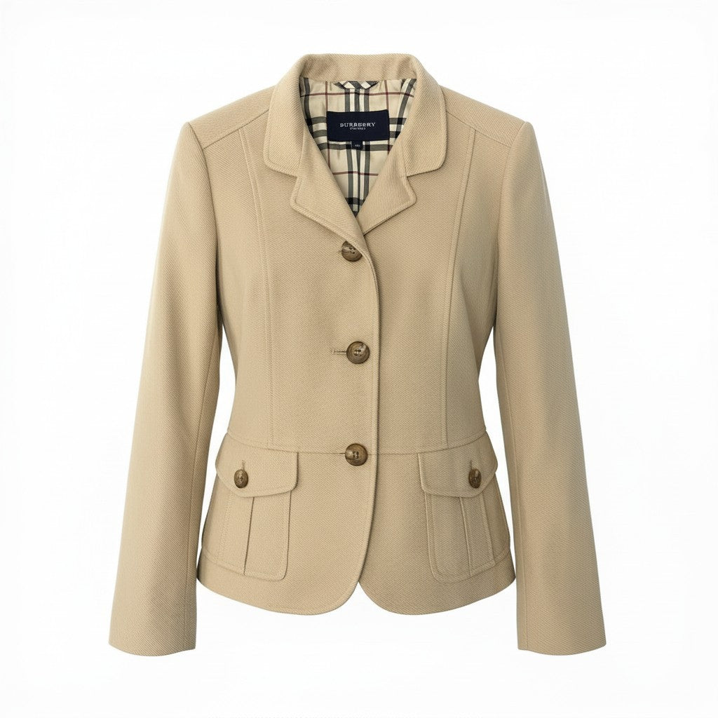 76d9 BURBERRY LONDON バーバリー ロンドン 裏地チェック テーラードジャケット サイズ38 ベージュ ブレザー 日本製t18r