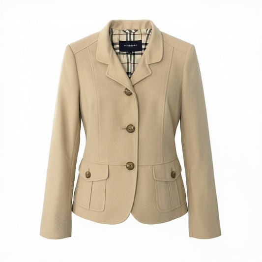 76d9 BURBERRY LONDON バーバリー ロンドン 裏地チェック テーラードジャケット サイズ38 ベージュ ブレザー 日本製t18r