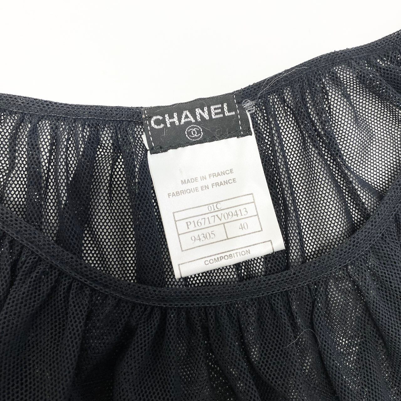 Cd22 CHANEL シャネル シースルーメッシュブラウス パフスリーブ オフショルダー トップス P16717V09413 40サイズ ブラック レディース 女性用u02t