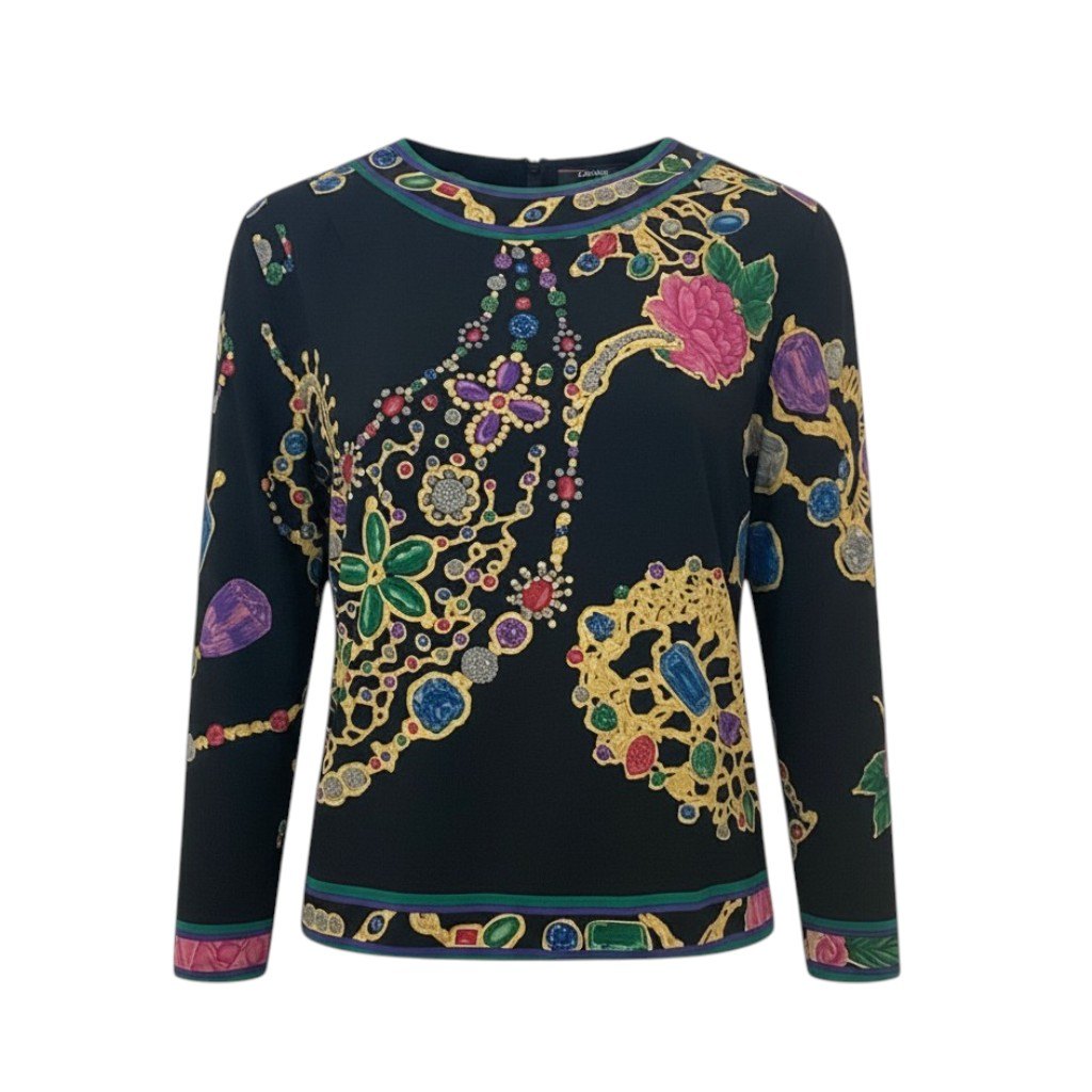 61i14 LEONARD レオナール ロングスリーブカットソー ジュエリープリント トップス Mサイズ マルチカラー レディース 女性用u02t