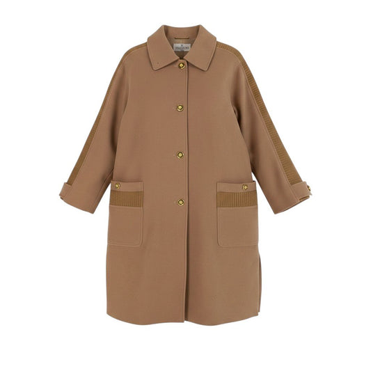70g2 VALENTINO ヴァレンティノ ウールコート 金ボタン ロゴ ミドル丈  サイドリブデザイン アウター 40サイズ ベージュ ウール100％ レディース 女性用o07t