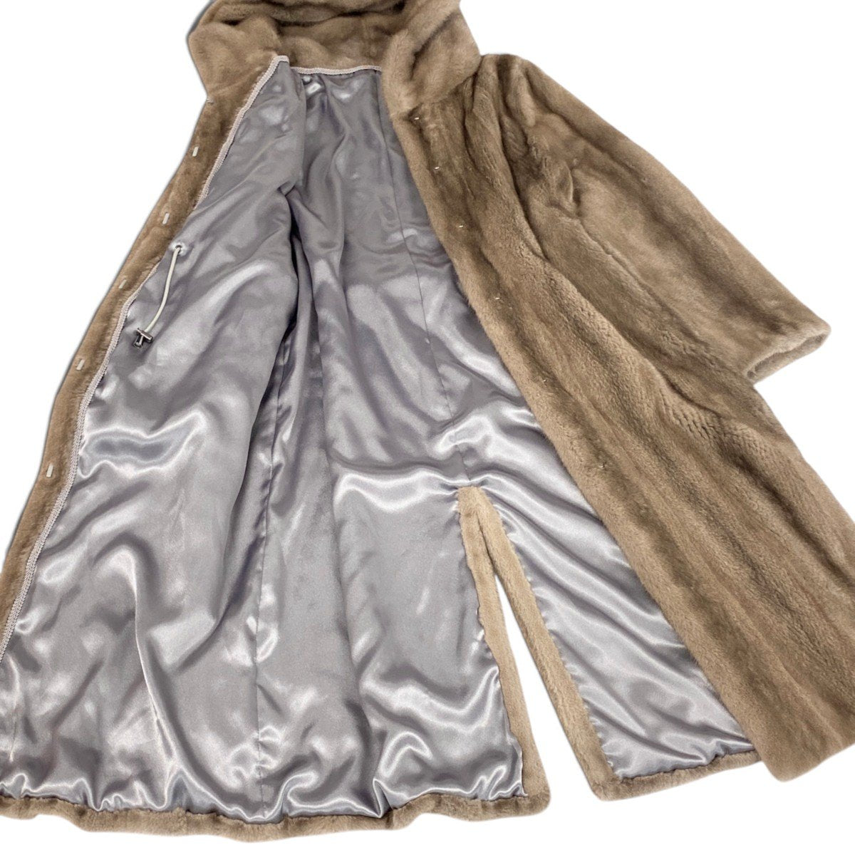66h13《美品》 KOPENHAGEN FURS コペンハーゲンファー プラチナグレード ブルーアイリスミンク ベルテッドミンクコート 88-98-160 グレー系 ミンクファー フードu02t