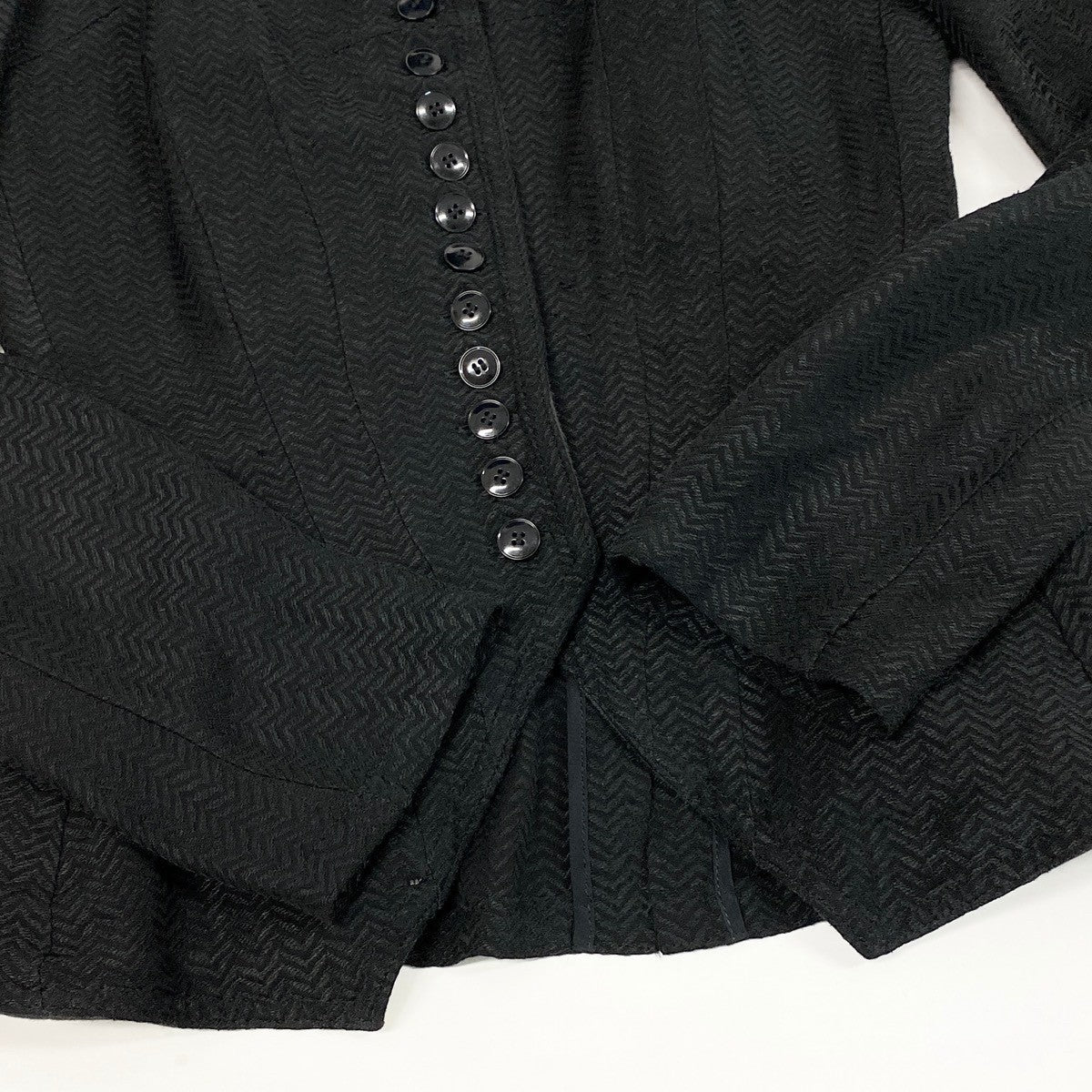 Ah6 yohji yamamoto ヨウジヤマモト femme 1998年 ランウェイ着 ノーカラージャケット  FJ-J08-261 XS ブラック レーヨン リネンu02t