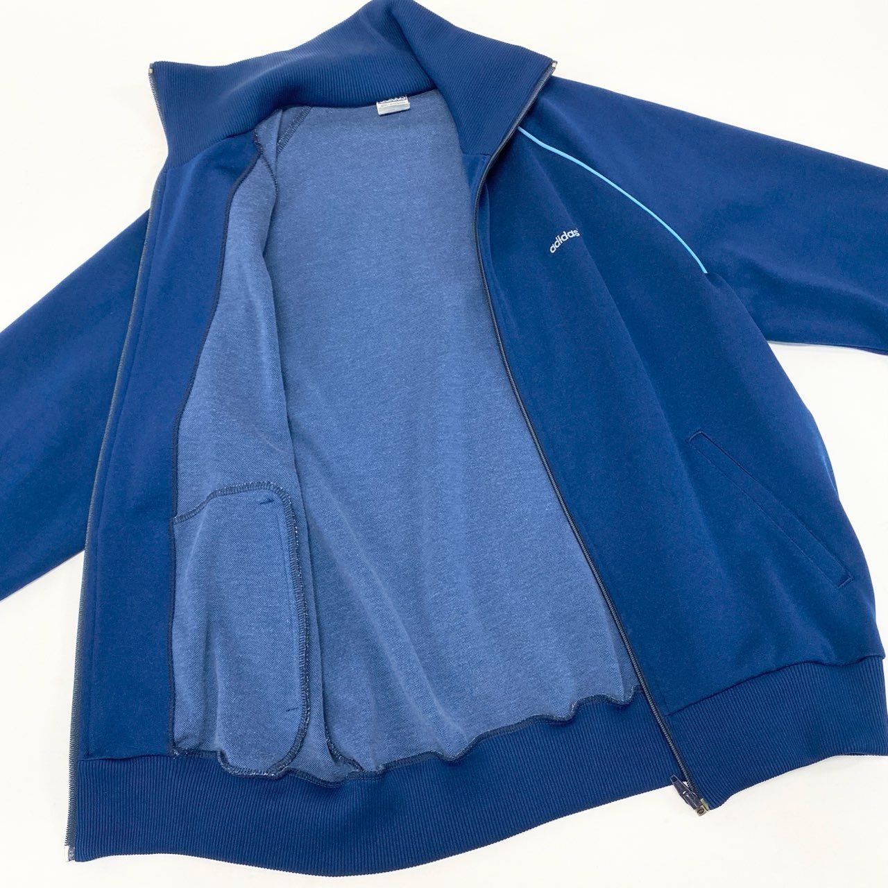 47k5 adidas アディダス 80`s vintge 西ドイツ製 トラックジャケット ブルゾン ワンポイント刺繡 ATS-80 L ブルーo07t