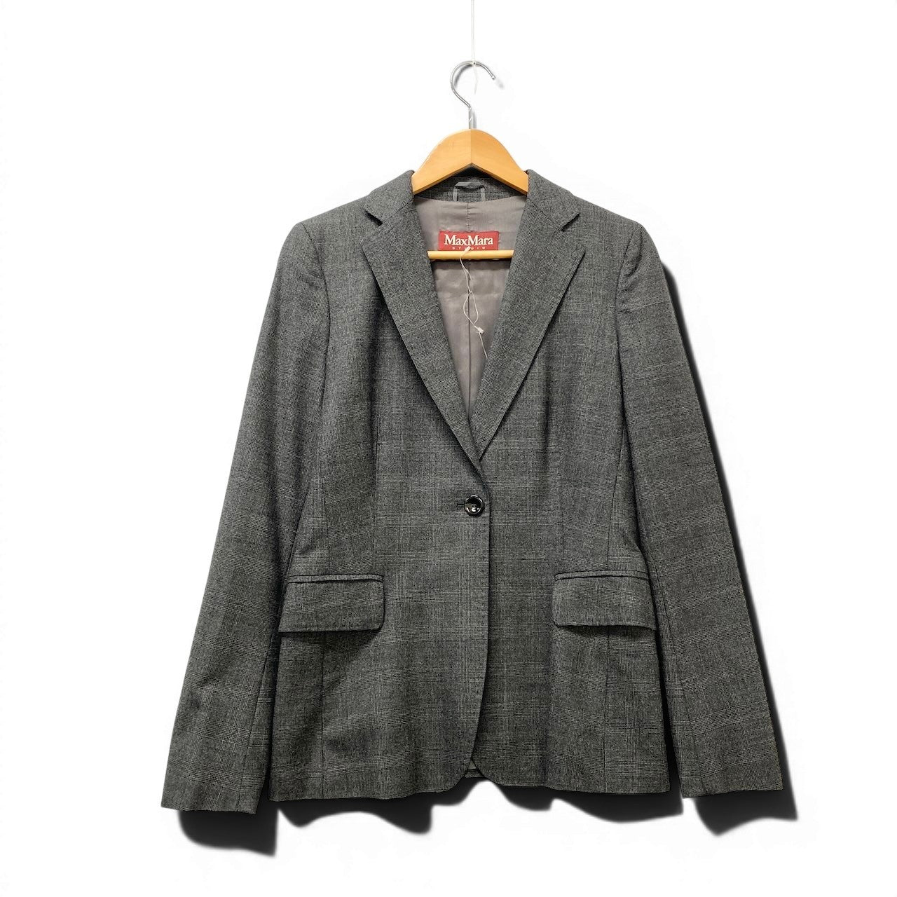 3g18 MaxMara マックスマーラ テーラードジャケット ブレザー グレンチェック アウター 42サイズ グレー レディース 女性用u02t