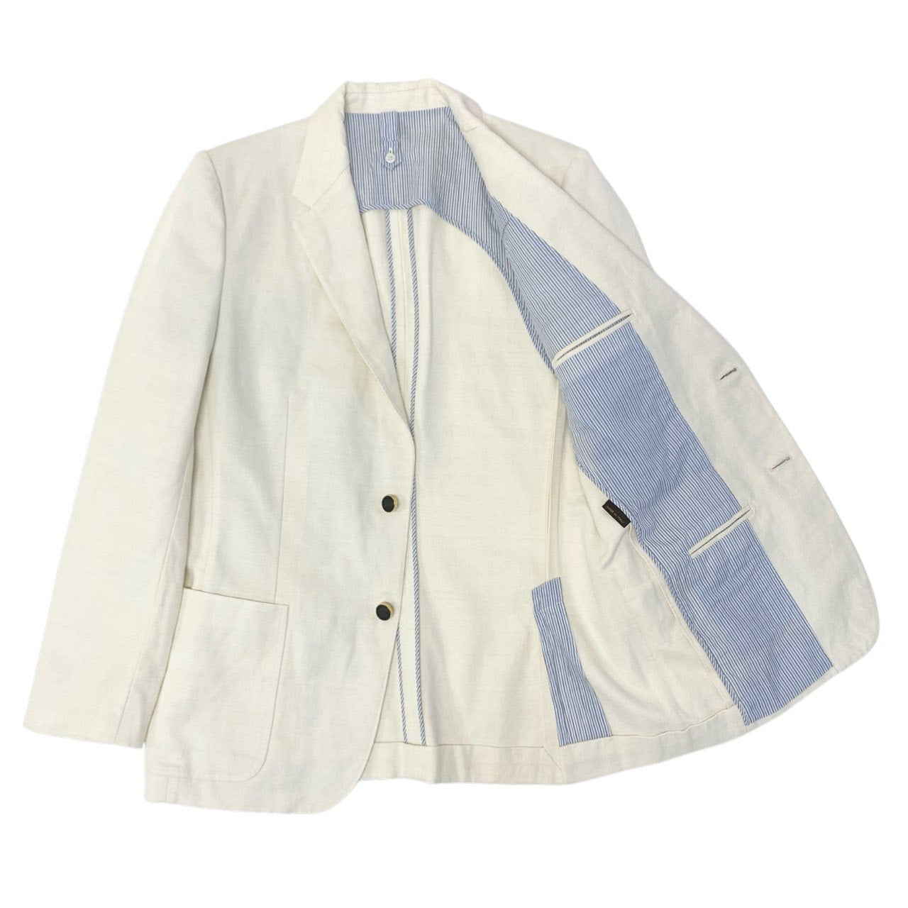 14c5 LOUIS VUITTON ルイヴィトン LVロゴボタン コットンリネン 金ボタン ブレザー テーラードジャケット サイズ50 ホワイト系(生成り) メンズ 男性用 サマージャケットk02i