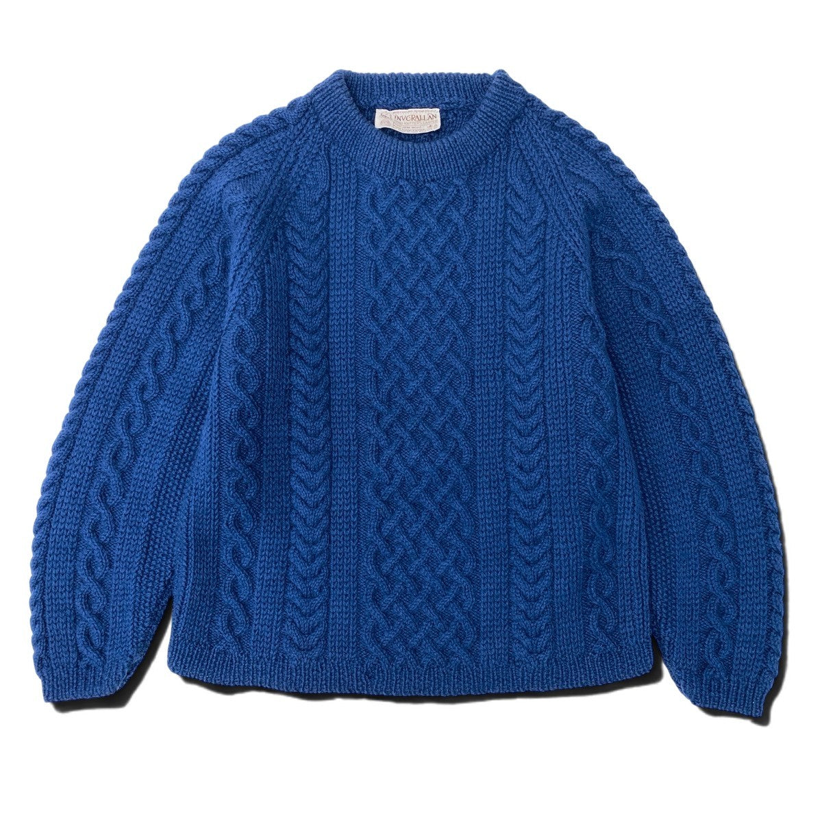 30f22 INVERALLAN インバーランド ケーブルニットトップ セーター サイズ ブルー Pure New Wool HAND KNITTERS LIMITEDt18r