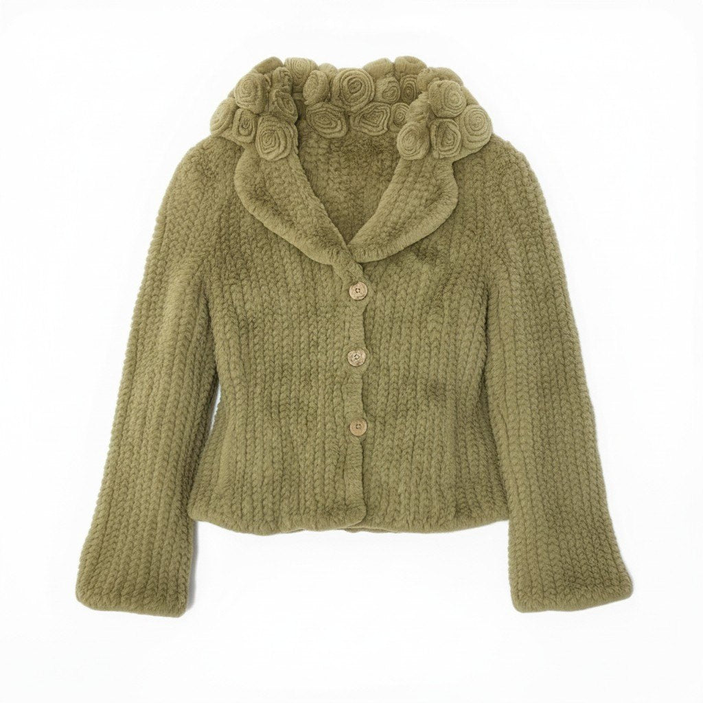 43d2 ビーバーヤーン 毛皮コート 毛皮ジャケット アウター Mサイズ グリーン 毛皮 レディース 女性用k02i