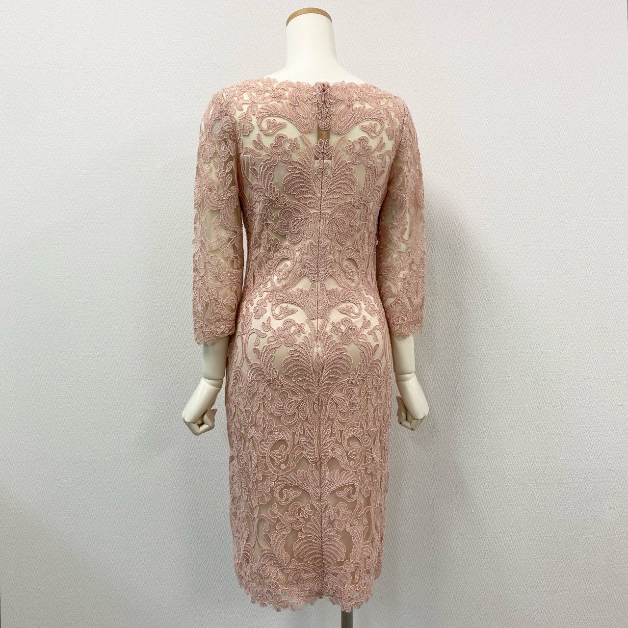 12i26 《美品》 TADASHI SHOJI タダシショージ 定番 コードレース 七分袖ワンピース ドレスワンピース ひざ丈 ALX1812MXJ サイズ2 ピンク レディース 定価118,000円u02t