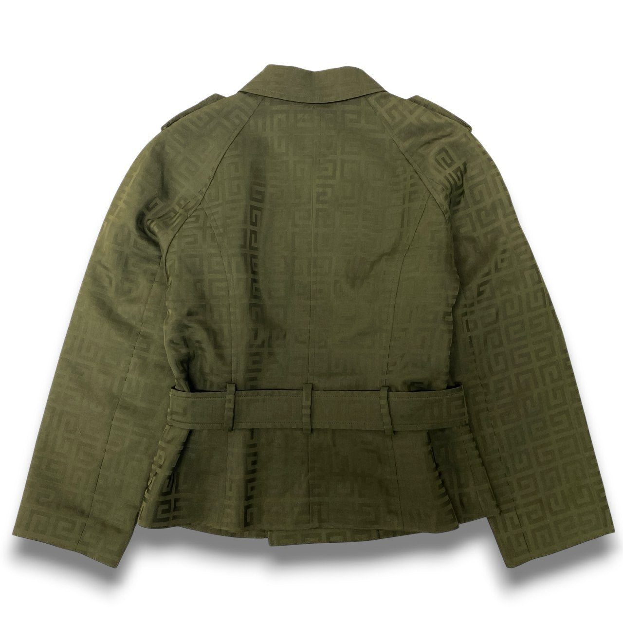 Ic5 Vintage GIVENCHY ジバンシィ ジャガードロゴ ショートコート 中綿ジャケット ダブルブレスト レディース 38 カーキu02t