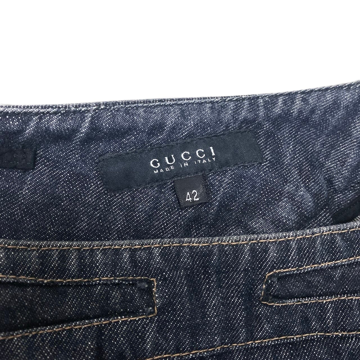 25i27 GUCCI グッチ 2002年 トムフォード期 デニムスカート 膝丈 イタリア製 42サイズ インディゴ コットン100％ レディース 女性用u02t