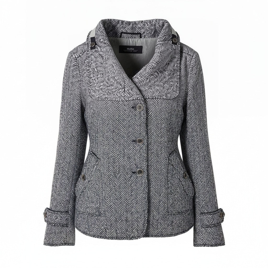 89g20 MaxMara WEEKEND LINE マックスマーラ ウィークエンドライン ヘリンボーン スタンドカラージャケット ショートコート サイズ38 ブラック ホワイト レディース女性用u02t