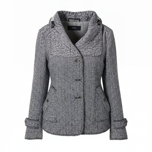 89g20 MaxMara WEEKEND LINE マックスマーラ ウィークエンドライン ヘリンボーン スタンドカラージャケット ショートコート サイズ38 ブラック ホワイト レディース女性用u02t