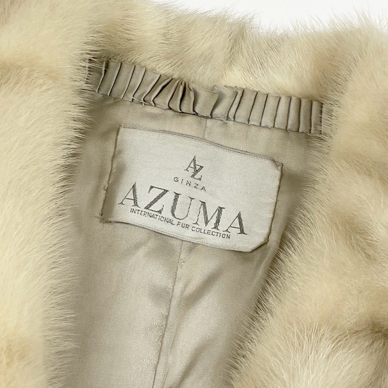 33l14 GINZA AZUMA パールミンク ファーコート サイズ11号 ホワイト 本毛皮 PEARL MINK FUR ポケット有t18r