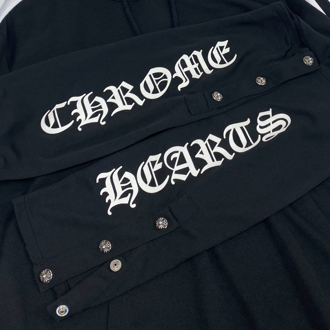 1L13 CHROME HEARTS クロムハーツ メッシュジャージパーカー トラックパンツ セットアップ サイドプリント サイズM クロスボールボタン ボロチップ メンズ