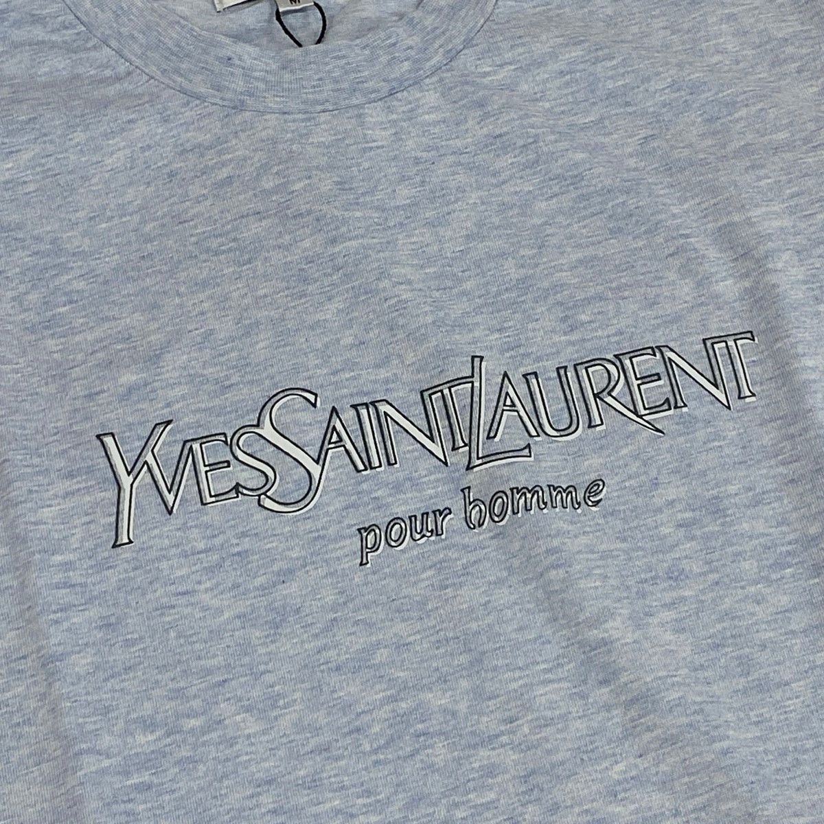 Mg10 【未使用タグ付】 YVES SAINT LAURENT イヴサンローラン ロゴプリント 半袖Tシャツ カットソー サイズM ブルー コットン100％ メンズ 紳士服o07t