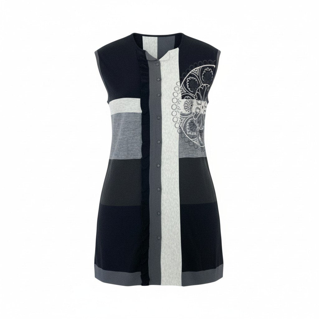 71k20 TOKUKO 1er VOL トクコプルミエヴォル ノースリーブ ニットカーディガン ロングカーディガン 刺繍 くるみボタン レディース 女性用 9 マルチカラー コットンリネンu02t