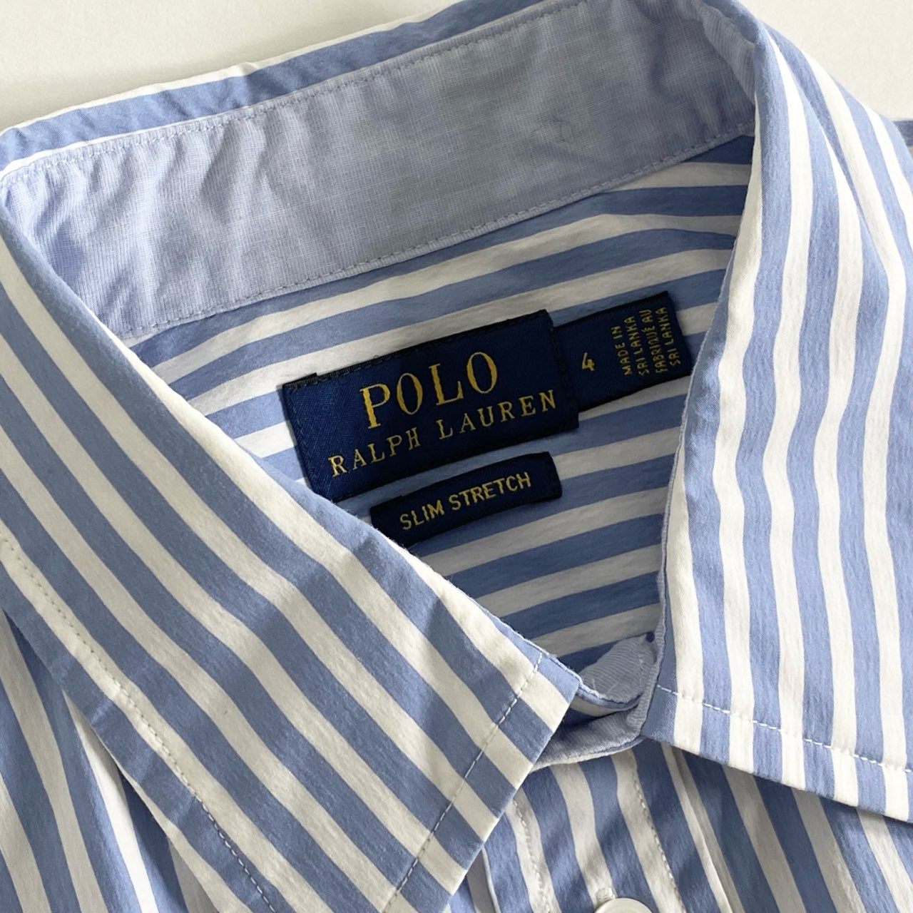 60i27 POLO RALPH LAUREN ポロ ラルフローレン SLIM STRETCH スリムストレッチ ストライプシャツ 4 ブルー ミニポニー