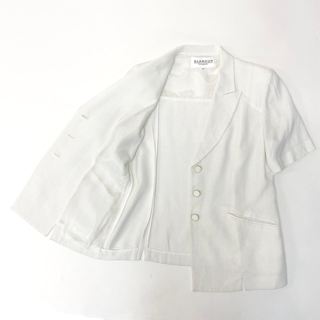 10c29 GLAMOUR GIVENCHY グラマー ジバンシー 半袖テーラードジャケット ブレザー アウター 44サイズ ホワイト レーヨン100％ レディース 女性用o07t