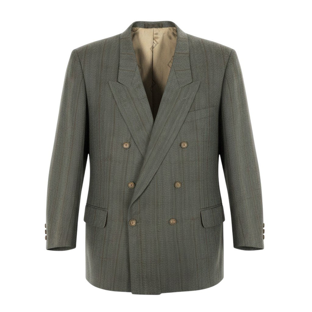 78f2 dunhill ダンヒル CUSTOM MADE ダブルブレスト テーラードジャケット ピークドラペル チェック柄 グレー系 メンズ 紳士服o07t