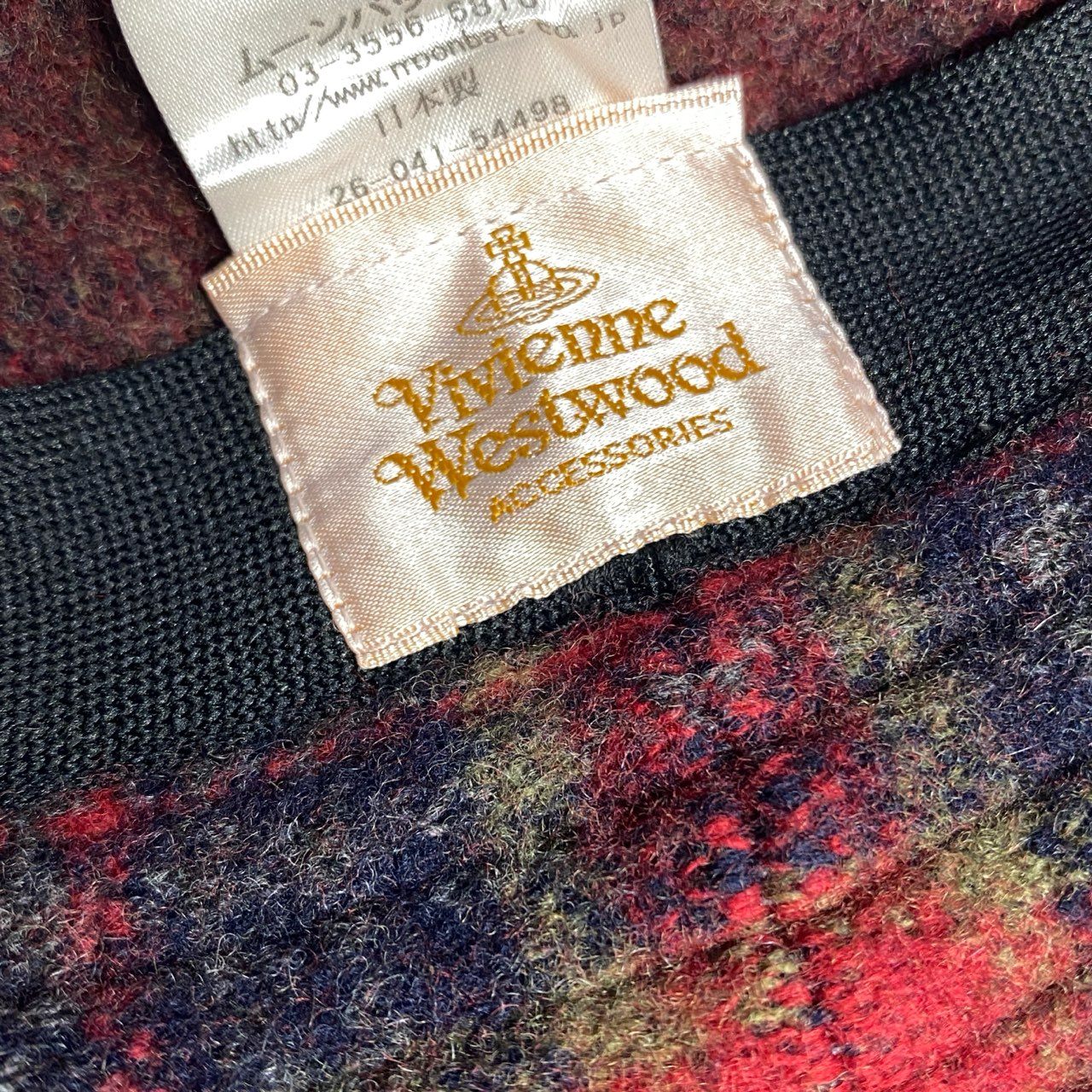 k16 《美品》 Vivienne Westwood ヴィヴィアンウエストウッド クロッシェハット メタルオーブ M レッド チェック柄 日本製 帽子 ヘッドウェア