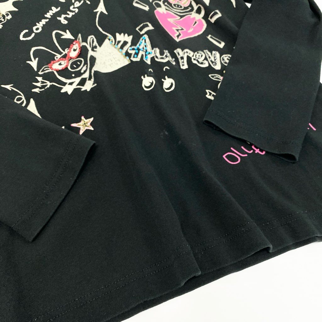 6a9 OLLEBOREBLA オレボレブラ チュニックカットソー ロングスリーブ モックネック ブタさん ビーズ装飾 レディース ブラックo07t