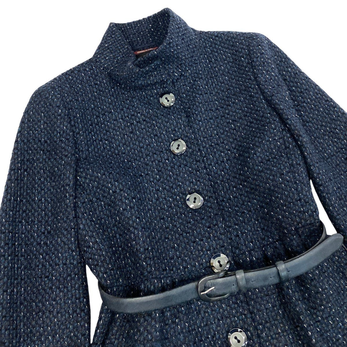 j23 【美品】MaxMara ツイードスタンドカラーコート アウター イタリア製 42サイズ ネイビー レディース 女性用u02t