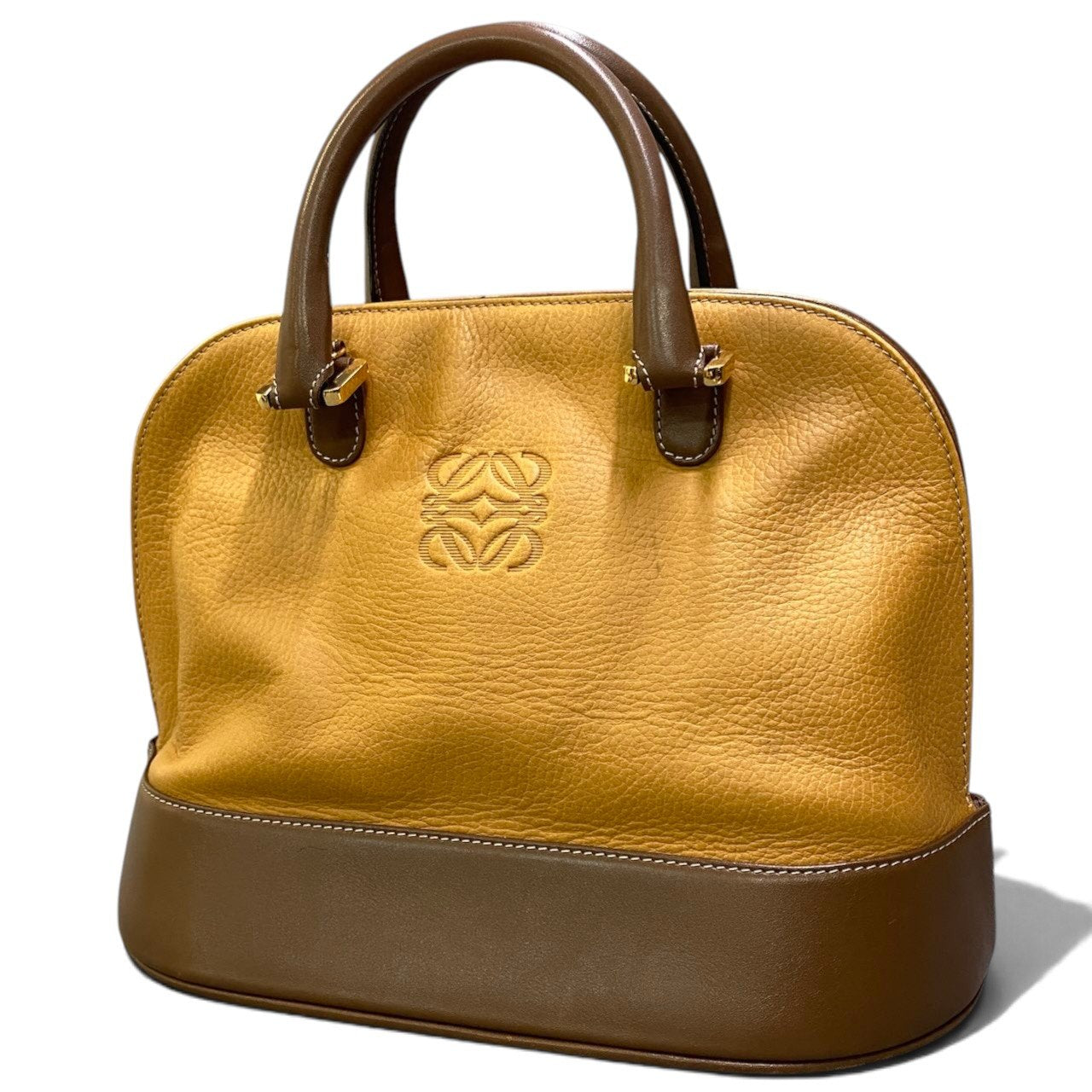 h29 LOEWE アナグラムロゴ ヴィンテージバッグ ハンドバッグ ブラウン ベージュ レザー レディース 女性用ta1