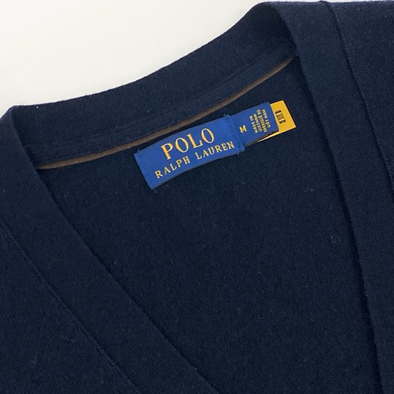 1g2 POLO RALPH LAUREN ポロ ラルフローレン カシミヤ混 Vネック ニットカーディガン トップス ポニー刺繍 サイズM ネイビー ウールカシミア メンズ 紳士服
