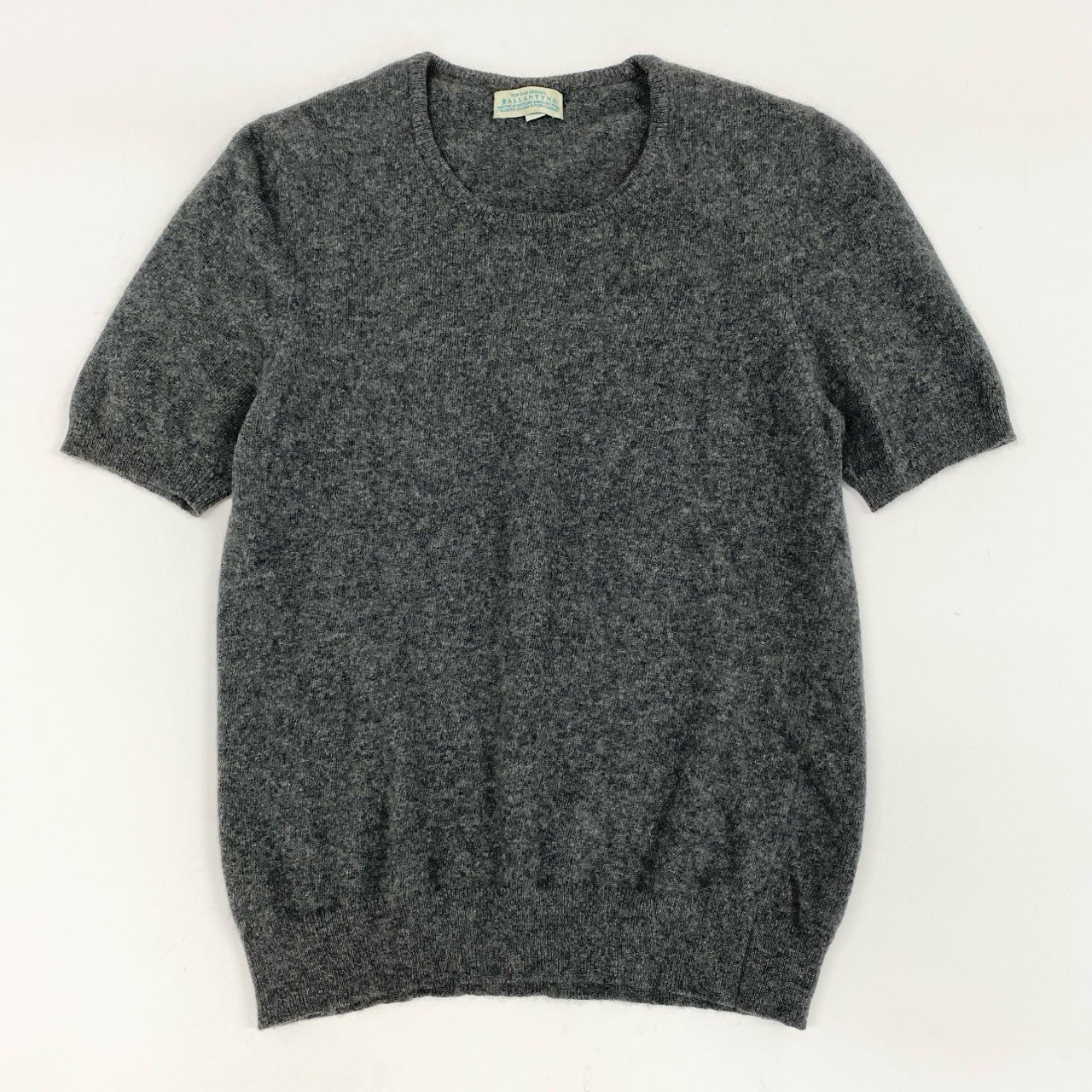70i2 BALLANTYNE バランタイン 英国製 総カシミヤ 半袖ニット セーター トップ 38 Mサイズ グレー カシミア100 cashmere レディースo07t