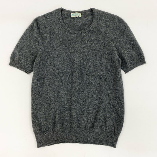 70i2 BALLANTYNE バランタイン 英国製 総カシミヤ 半袖ニット セーター トップ 38 Mサイズ グレー カシミア100 cashmere レディースo07t