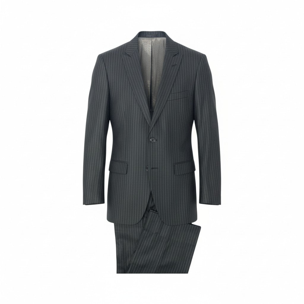 19k27 MONSIEUR NICOLE ムッシュニコル セットアップスーツ シングル 2B 背抜き ストライプ柄 ウールブレンド○ メンズ 紳士服 ブラックu02t