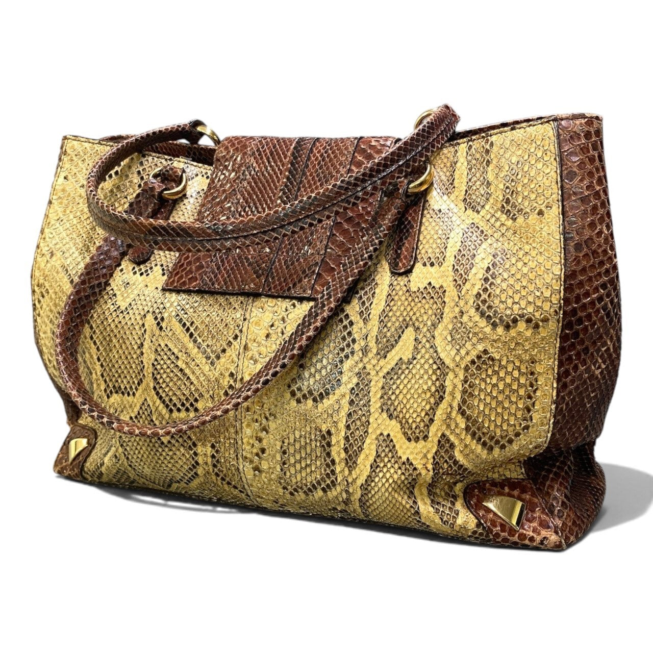 h29 DOLCE＆GABBANA ドルチェアンドガッバーナ リアルパイソン ハンドバッグ ゴールド金具 ブラウン系 パイソンレザーu02t